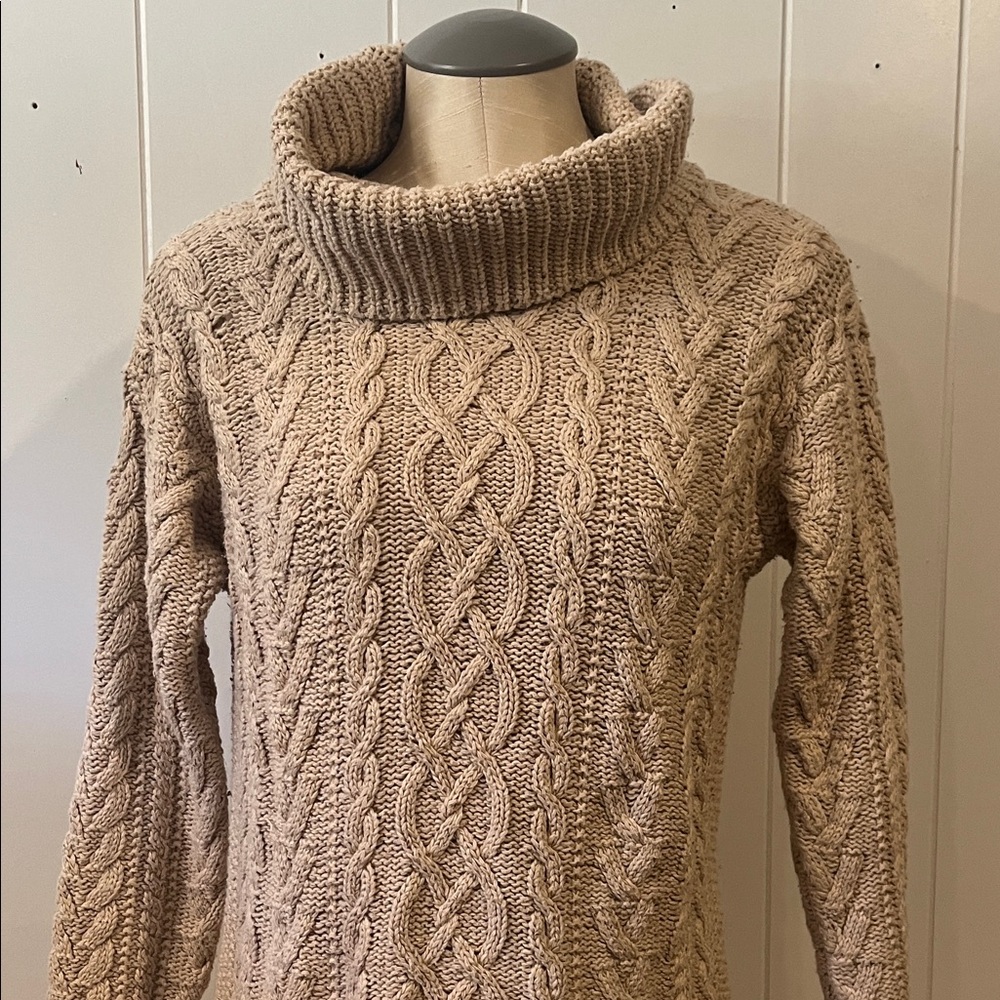 Lauren Ralph Lauren Tan Cable Knit Turtleneck Sweater; Size Medium